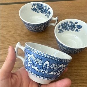 Woods Made in England Blue Floral Porcelain Teacups x3